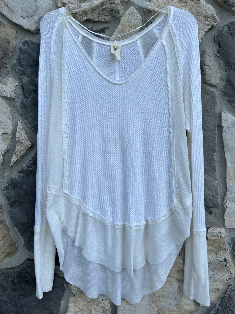 We The Free Catalina Waffle Knit Thermal Top Size S Ivory White Boho Shabby Chic